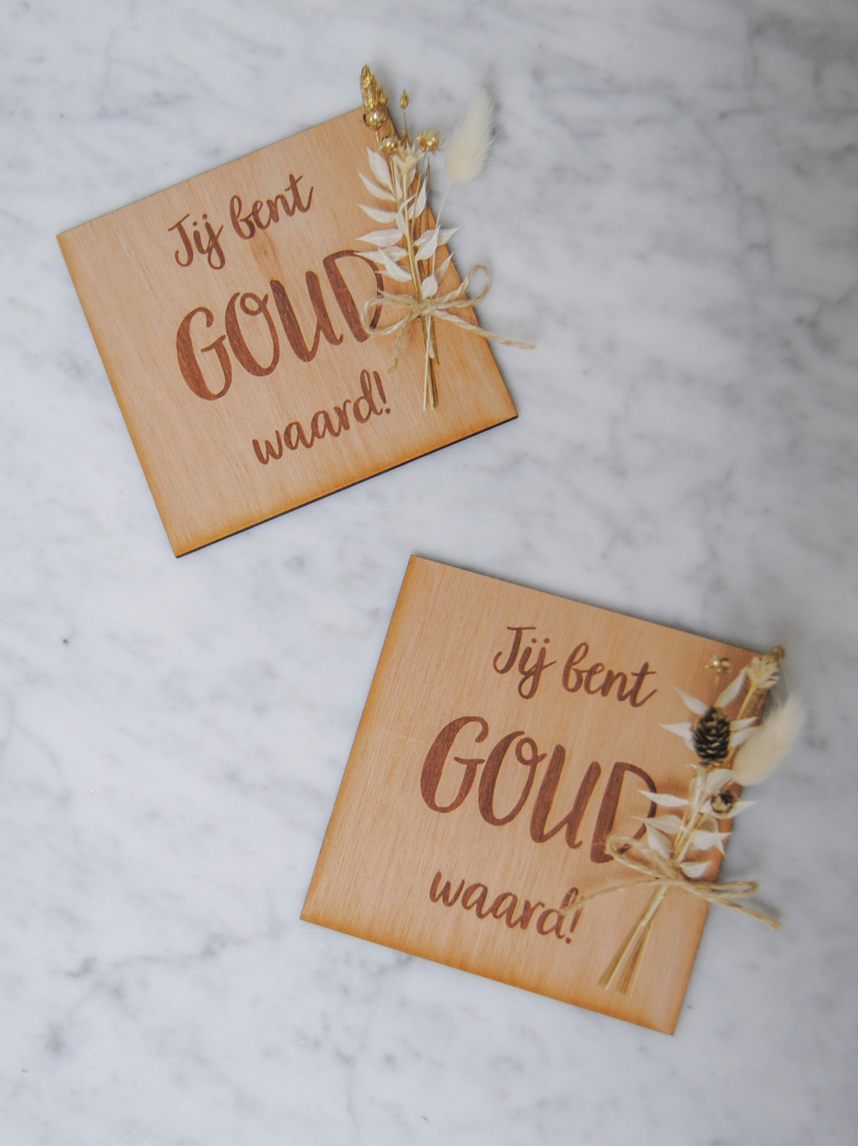 Houten wenskaart - goud waard