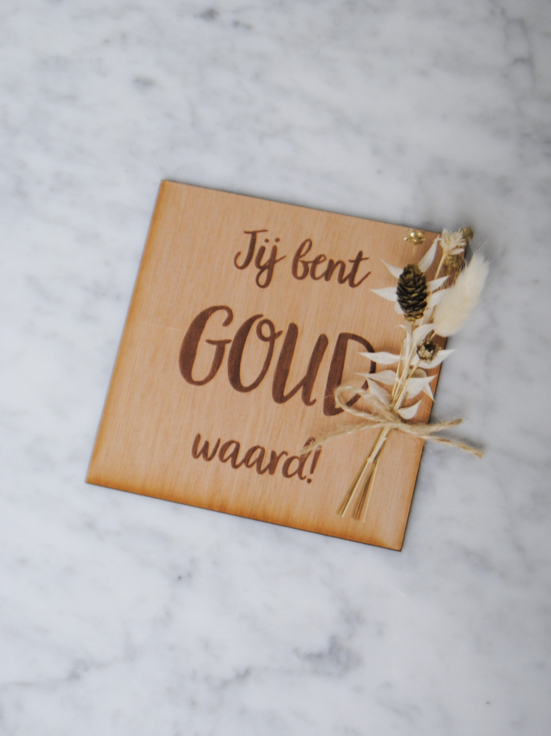 Houten wenskaart - goud waard