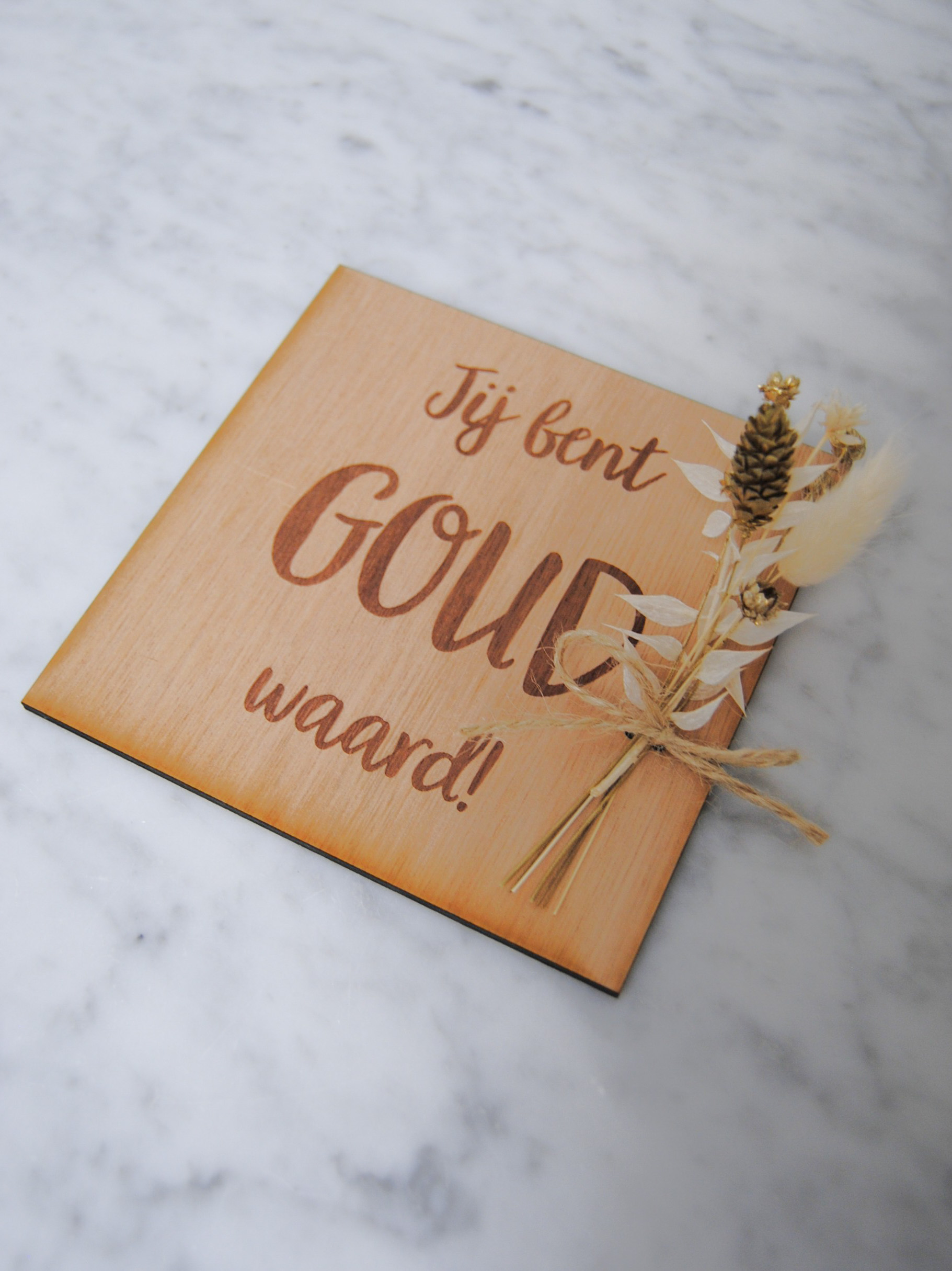 Houten wenskaart - goud waard